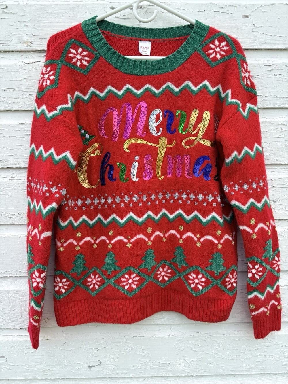 Holiday Time Christmas Sweater Red Sequin Spellout Chennelle Size Small Womens